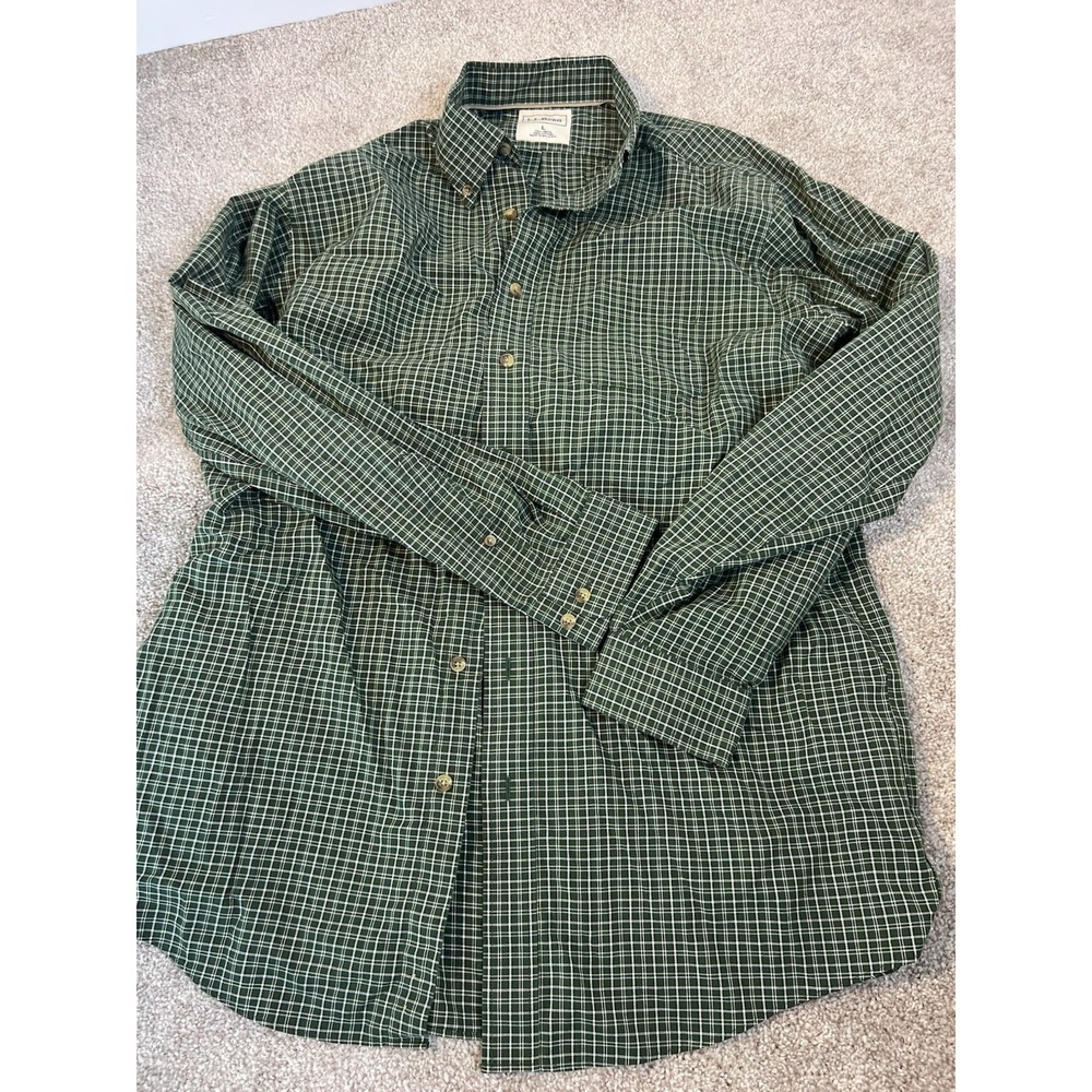 L.L.Bean Slightly Fitted Green Plaid Long Sleeve Button Down Flannel Size L Tall